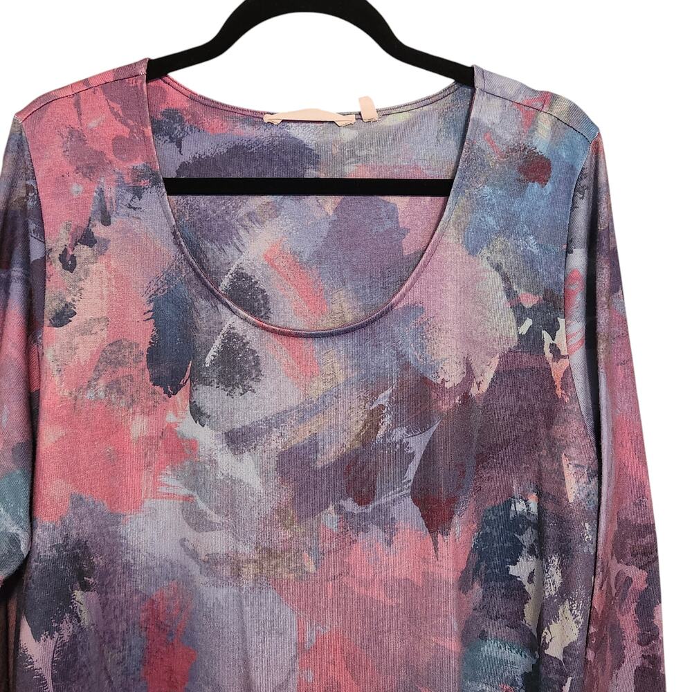 Soft Surroundings Scoop Neck Pullover, uneven hem, Watercolor size XL - Picture 2 of 9